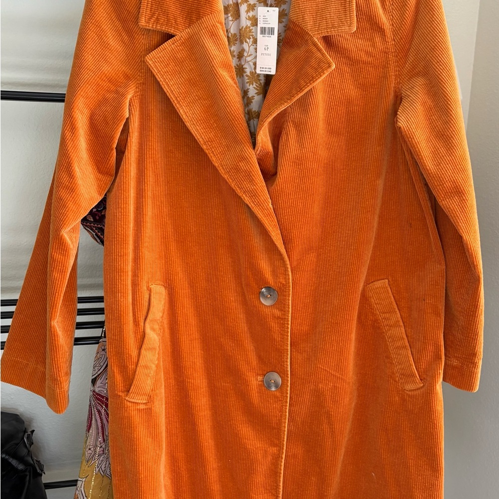 Anthropologie Orange Trench Coat with Tailored Look and Full-Length Sleeves
